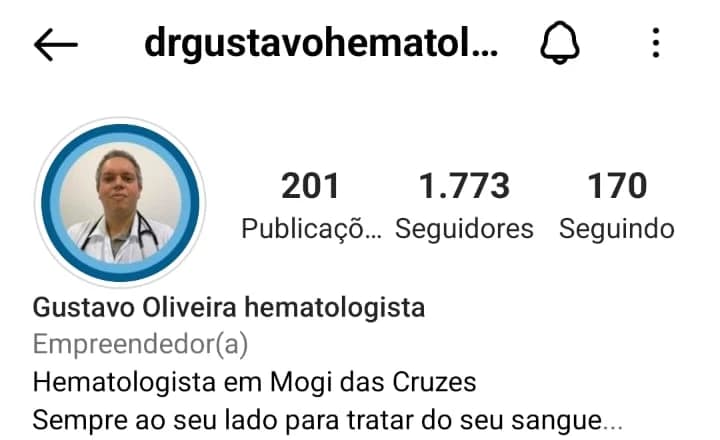Print do perfil do Dr. Gustavo Oliveira no Instagram em 1º de janeiro de 2023, com 1.773 seguidores