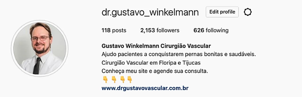 Print do perfil do Dr. Gustavo Winkelmann no Instagram em 10 de agosto de 2022, com 2.153 seguidores