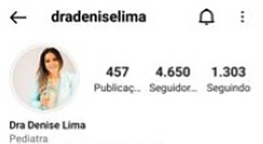 Print do perfil da Dra. Denise Lima no Instagram em 10 de maio de 2022, com 4.650 seguidores