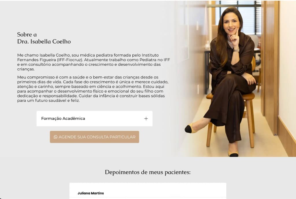 Sobre a Dra. Isabella Coelho com depoimentos