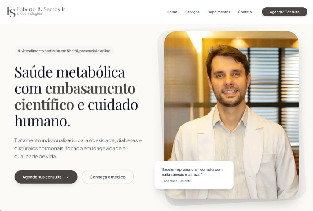 Hero do Dr. Egberto B. Santos Jr. com depoimento flutuante