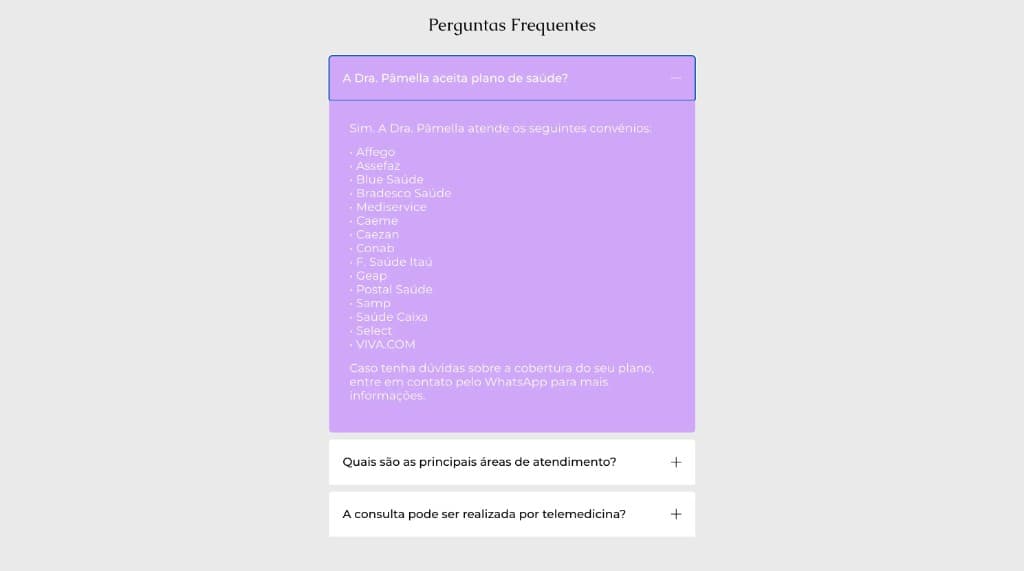 Perguntas frequentes com accordion interativo