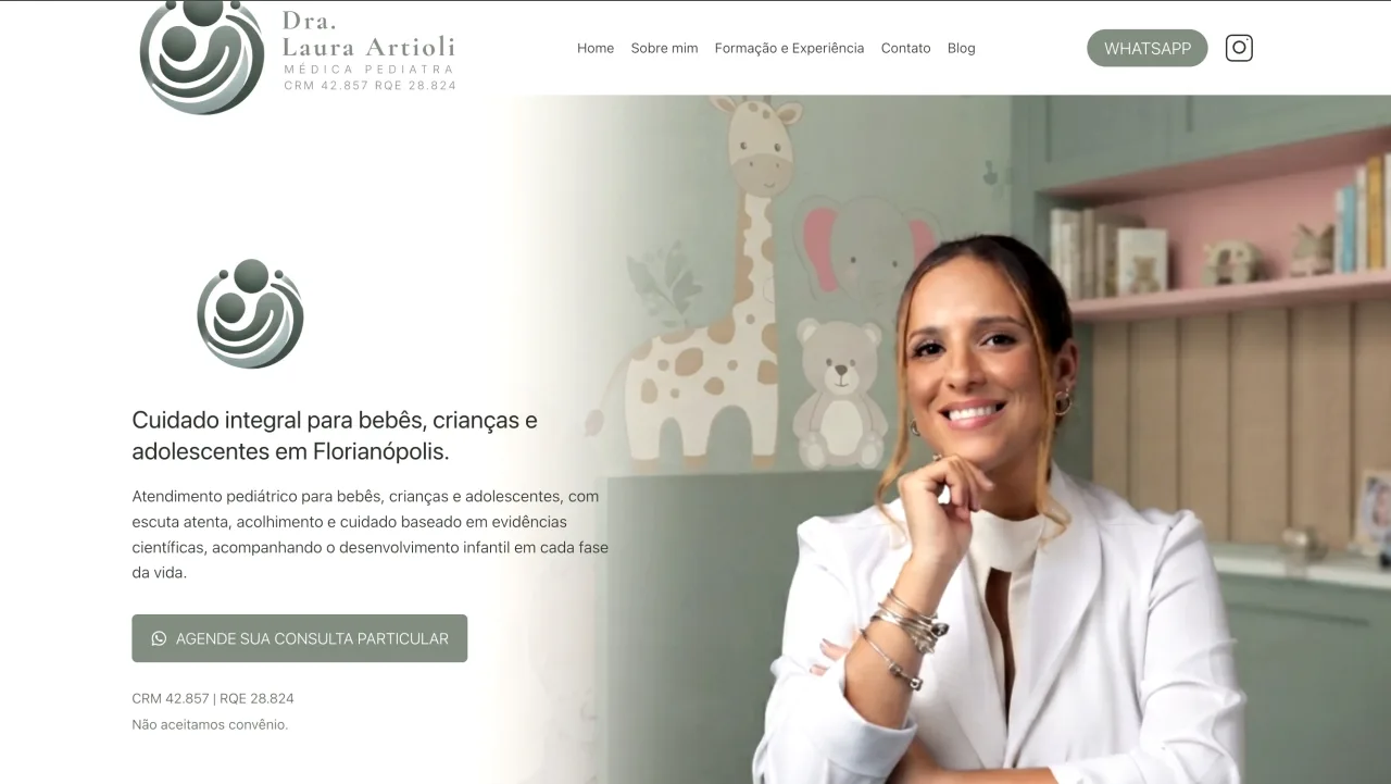 Site de Dra. Laura Artioli aberto no navegador