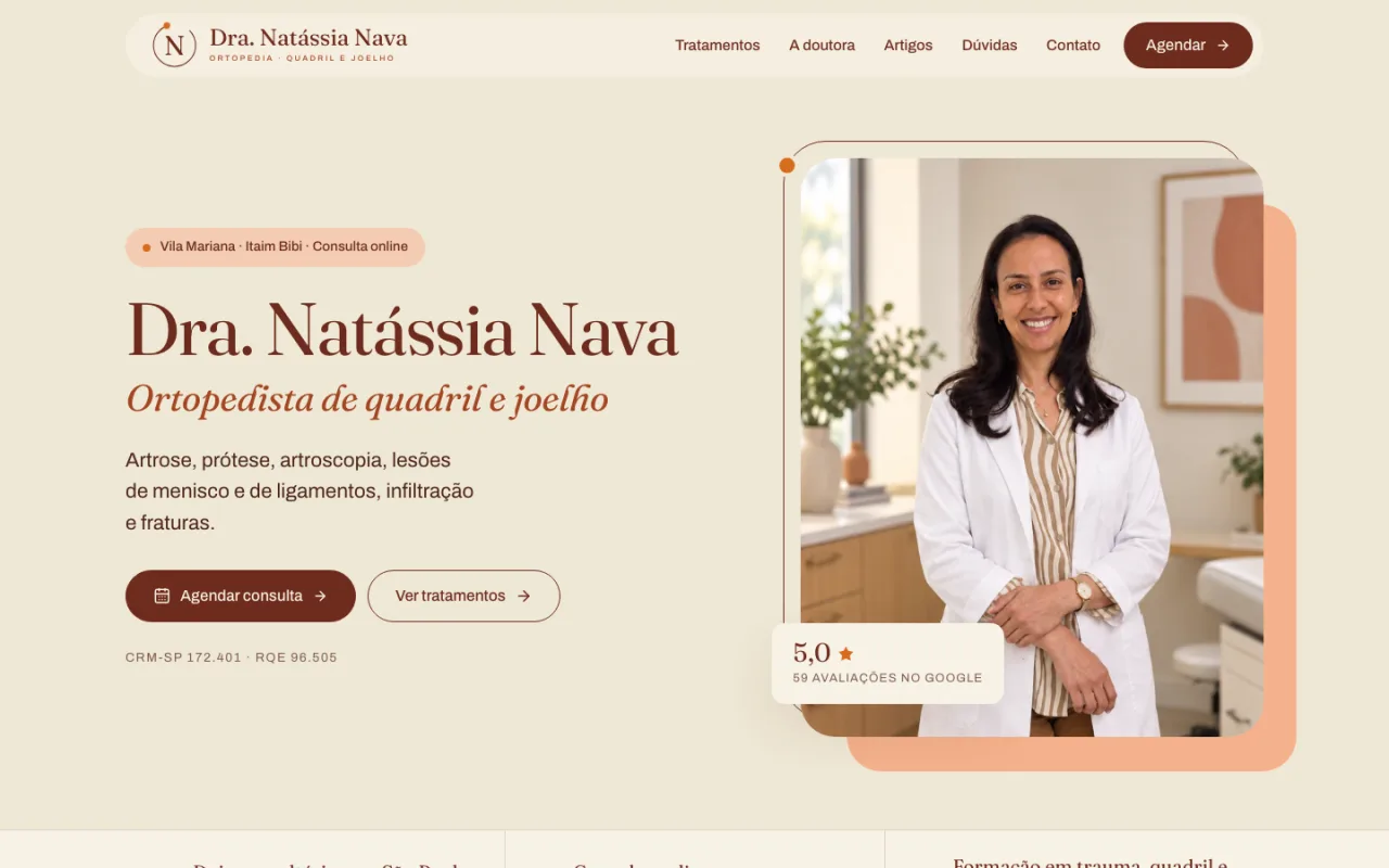 Site de Dra. Natássia Nava aberto no navegador
