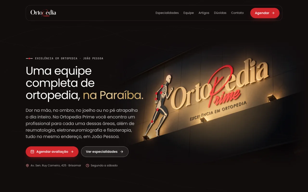 Site de Ortopedia Prime aberto no navegador