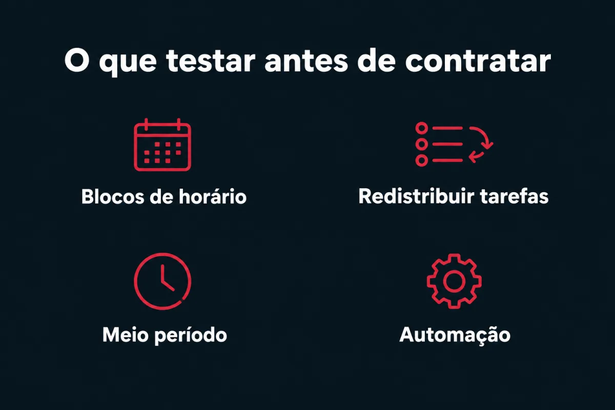O que testar antes de contratar alguém só pros agendamentos: blocos de horário, redistribuir tarefas, meio período e automação.